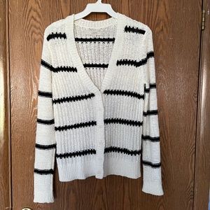 Ann Taylor Loft Black and White Stripe Cardigan Sweater, Size Small